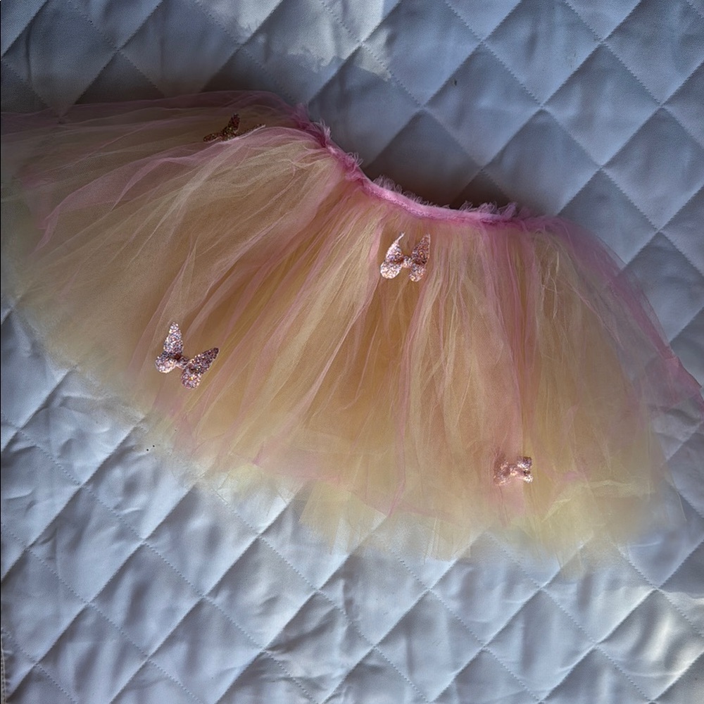 Pink and Yellow Tulle Skirt with Butterfly Accents